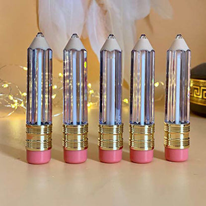 Picture of WSERE 10 Pieces Pencil Shape Cute Empty 5ml Lipgloss Lip Gloss Tube Containers Bottles Refillable Lip Balm Sample Packaging Tubes