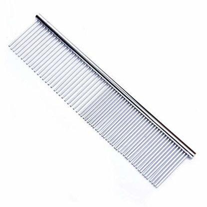 Picture of FFTONG Pet Steel Comb with Rounded Ends Stainless Steel Teeth,metal Cat Dog Comb for Removing Tangles and Knots,Poodle Grooming Deshedding Tool, 7 1/2-inch L