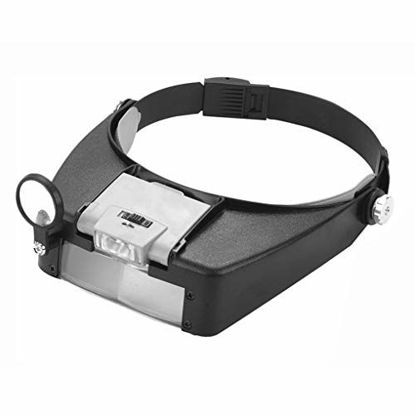 Picture of Head Magnifying Glasses Visor Head Mounted Lighted Magnifying Glasses Headset for Reading, Jewellery Loupe, Watch and Electronic Repair with 3 Detachable Lenses - 1.5X 3X 6.5X 8X
