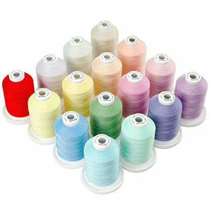 Picture of New brothread 16 Pastel Colors Multi-Purpose 100% Mercerized Cotton Threads 30WT(50S/3) 600M(660Y) Each Spool for Quilting, Sewing and Embroidery