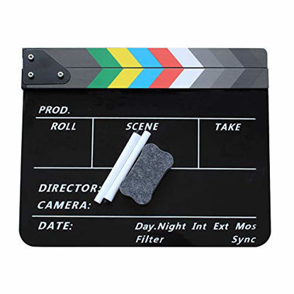 Picture of Coolbuy112 Movie Directors Clapboard, Photography Studio Video TV Acrylic Clapper Board Dry Erase Film Slate Cut Action Scene Clapper with a Magnetic Blackboard Eraser and Two Custom Pens, Black