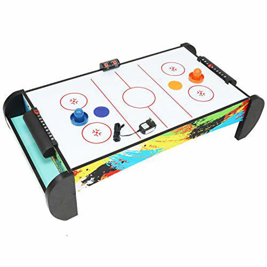 Picture of Air Hockey Table for Kids and Adults, Compact-Size, Completed Air Hockey Table Top Accessories Plug-in Powered Air Hockey Set 2 Pucks+2 Paddles+Led Score Board+Electric Motor Fan+Blowers for Game Room