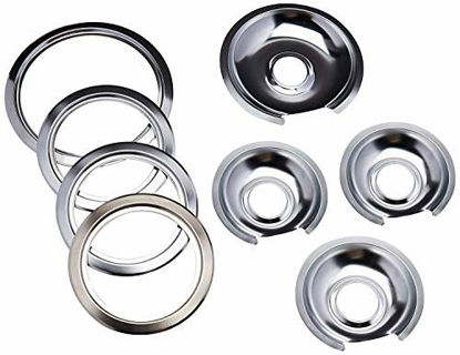 Picture of Range Kleen - Chrome Style D contains (3) 6" pan/ring & (1) 8" pan/ring for GE, Hotpoint, & Kenmore prior to 1995