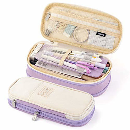 Picture of EASTHILL Big Capacity Pencil Pen Case Office College School Large Storage High Capacity Bag Pouch Holder Box Organizer Blue (Purple)
