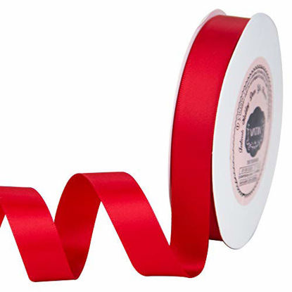 Picture of VATIN 5/8 inch Double Faced Polyester Hot Red Satin Ribbon - 25 Yard Spool, Perfect for Wedding Decor, Wreath, Baby Shower,Gift Package Wrapping and Other Projects