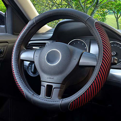 Picture of BOKIN Steering Wheel Cover, Microfiber Leather and Viscose, Breathable, Warm in Winter and Cool in Summer, Universal 15 Inches (New Red)