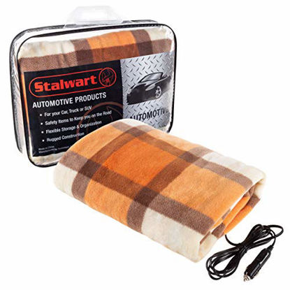 Picture of Stalwart 75-BP1011 Electric Blanket-Heated 12V Polar Fleece Travel Throw for Car, Truck & RV-for Cold Weather, Tailgating & Emergency Kit (Orange)