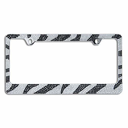 Picture of BLVD-LPF OBEY YOUR LUXURY Popular Bling 7 Row Crystal Metal Chrome License Plate Frame with Screw Caps (1, Zebra)