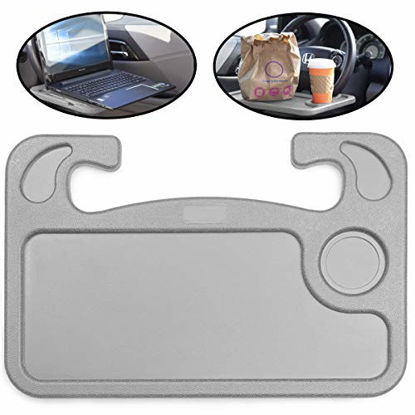 Picture of Lebogner Car Steering Wheel Desk, Laptop, Tablet, iPad, Notebook Auto Travel Table, Food Eating Hook On Steering Wheel Tray, Great Gift For Constant Travelers, Fits Most Vehicles Steering Wheels, Grey