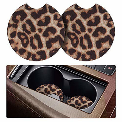 Picture of Tifanso 2 Pack Car Coasters for Drinks Absorbent - 2.75 inch Car Cup Holder Coasters, Leopard Rubber Coasters, Removable Universal Neoprene car Coasters for Women, Cute Car Auto Interior Accessories
