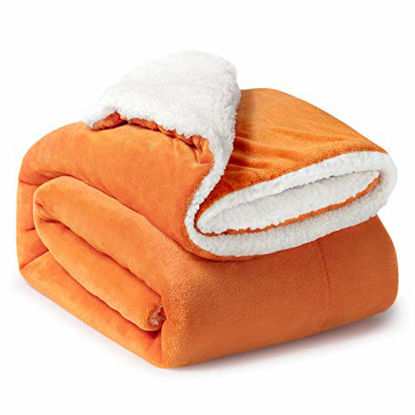Picture of Bedsure Sherpa Fleece Blanket Twin Size Orange Fall Color Autumn Plush Blanket Fuzzy Soft Blanket Microfiber
