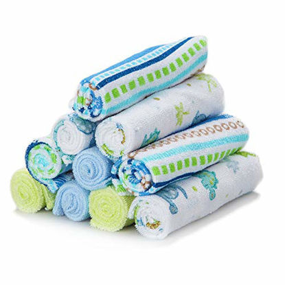 Picture of Spasilk 10 Pack Soft Terry Bath Washcloths - Newborn Boy or Girl - Baby Shower Gift, Blue Stripes