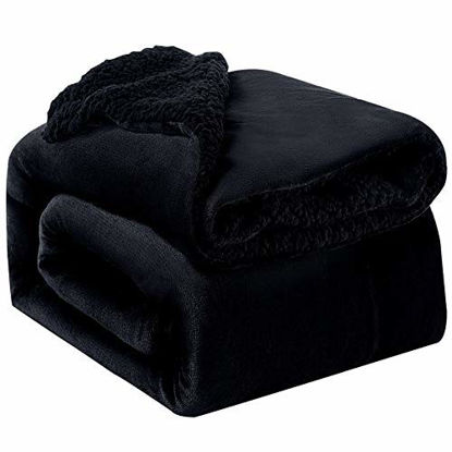 Picture of Bedsure Sherpa Fleece Blanket Throw Size Black Plush Throw Blanket Fuzzy Soft Blanket Microfiber
