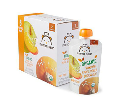 Picture of Amazon Brand - Mama Bear Organic Baby Food, Stage 2, Pumpkin Apple Peach Buckwheat, 4 Ounce Pouch (Pack of 12)
