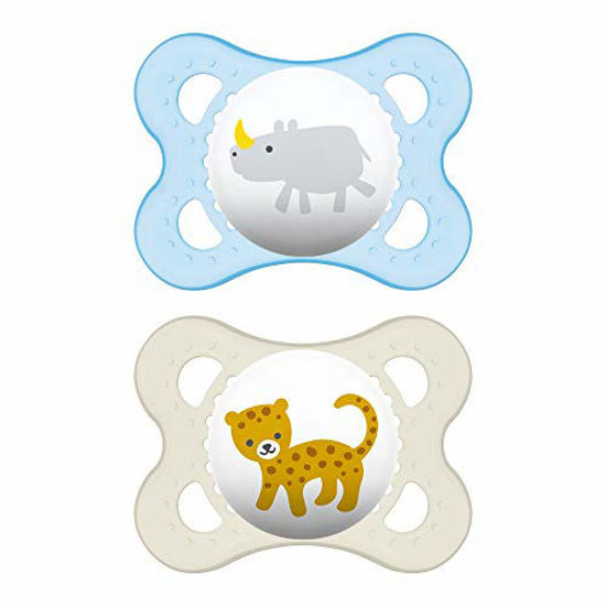 Picture of MAM Animal Collection Pacifiers (2 pack, 1 Sterilizing Pacifier Case), MAM Pacifier 0-6 Months, Baby Pacifiers, Baby Boy, Best Pacifier for Breastfed Babies