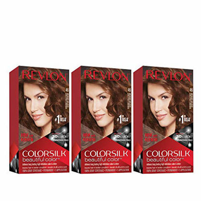 Picture of Revlon Colorsilk Beautiful Color Permanent Hair Color with 3D Gel Technology & Keratin, 100% Gray Coverage Hair Dye, 46 Medium Golden Chestnut Brown, 4.4 oz (Pack of 3)