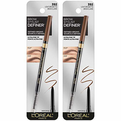 Picture of L'Oreal Paris Makeup Brow Stylist Definer Waterproof Eyebrow Pencil, Ultra-Fine Mechanical Pencil, Draws Tiny Brow Hairs and Fills in Sparse Areas and Gaps, Light Brunette, 0.003 Ounce (Pack of 2)