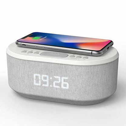 Picture of Bedside Radio Alarm Clock with USB Charger, Bluetooth Speaker, QI Wireless Charging, Dual Alarm & Dimmable LED Display