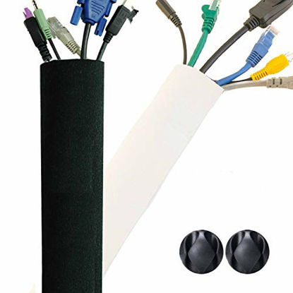Picture of New Design PREMIUM 63'' Cable Management Sleeve, Best Cords Organizer System for TV Computer Office Home Entertainment, DIY Adjustable Black - White Cord Sleeves Wire Cover Concealer Wrap