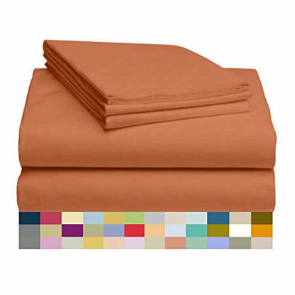 Picture of LuxClub 4 PC Sheet Set Bamboo Sheets Deep Pockets 18" Eco Friendly Wrinkle Free Sheets Machine Washable Hotel Bedding Silky Soft - Autumn Orange Twin