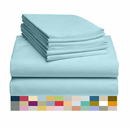 Picture of LuxClub 6 PC Sheet Set Bamboo Sheets Deep Pockets 18" Eco Friendly Wrinkle Free Sheets Machine Washable Hotel Bedding Silky Soft - Aqua California King