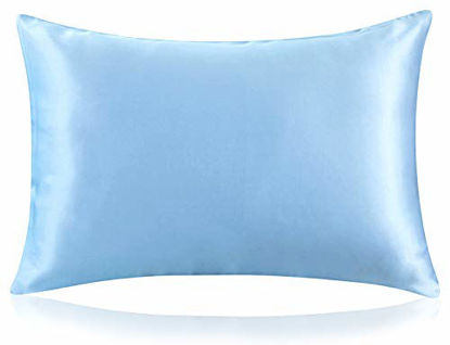 Picture of ZIMASILK 100% Mulberry Silk Pillowcase for Hair and Skin,Both Side 19 Momme Silk, 1pc (Queen 20''x30'', Light Blue)