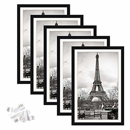 Picture of upsimples 11x17 Picture Frame Set of 5,Display Pictures 9x15 with Mat or 11x17 Without Mat,Wall Gallery Photo Frames,Black
