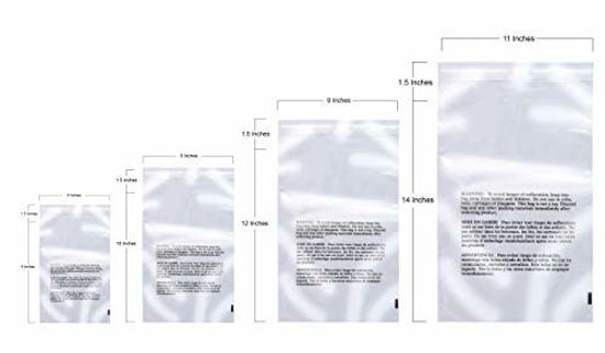 Picture of Poly Bags with Suffocation Warning 6x9", 8x10", 9x12", 11x14" - Combo Pack of 400 (100 Each Size) - Clear Poly Bags by Retail Supply Co - Resealable