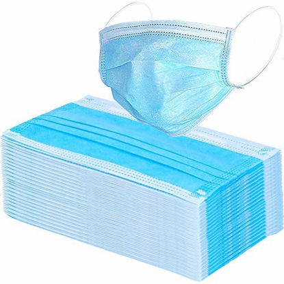 Picture of Wecolor 100 Pcs Disposable 3 Ply Earloop Face Masks, Suitable for Home, School, Office and Outdoors (Blue)