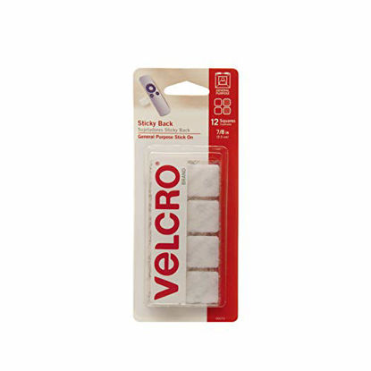 Picture of VELCRO Brand Mounting Squares | Pack of 12 | 7/8 Inch White | Adhesive Sticky Back Hook and Loop Fasteners for Home, Office or Crafting | Strong Secure Hold (90073)