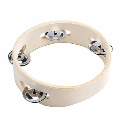Picture of Tambourines for kids Hand Held 6 inch Tambourine Ring Metal Jingles Percussion Musical Educational Toy Instrument for KTV Party Kids Games (6 inch ring)