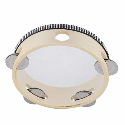 Picture of Hand Held Tambourine Drum 6 inch Bell Birch Metal Jingles Percussion Gift Musical Educational Toy Instrument for KTV Party Kids Games (6 inch)