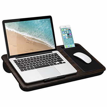 Picture of LapGear Home Office Lap Desk with Device Ledge, Mouse Pad, and Phone Holder - Espresso Woodgrain - Fits Up to 15.6 Inch Laptops - Style No. 91575