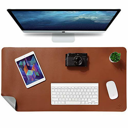 Picture of Knodel Desk Pad, Office Desk Mat, 31.5" x 15.7" PU Leather Desk Blotter, Laptop Desk Mat, Waterproof Desk Writing Pad for Office and Home, Dual-Sided (Brown)