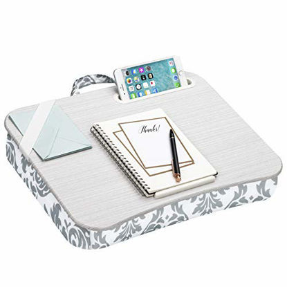 Picture of LapGear Designer Lap Desk with Phone Holder and Device Ledge - Gray Damask - Fits up to 15.6 Inch Laptops - Style No. 45424