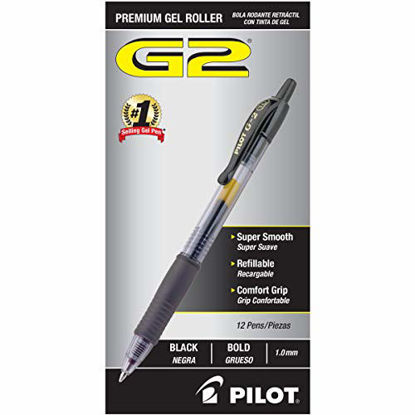 Picture of PILOT G2 Premium Refillable & Retractable Rolling Ball Gel Pens, Bold Point, Black Ink, 12-Pack (31256)