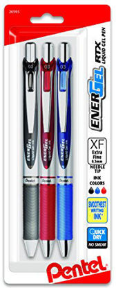 Picture of Pentel EnerGel RTX Retractable Liquid Gel Pen, (0.3mm) Needle Tip, Extra Fine Line, Assorted Ink, 3-Pk (BLN73BP3M)