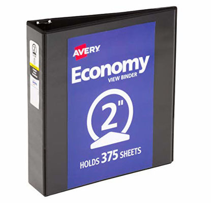 Picture of Avery 2 Inch Economy View 3 Ring Binder, Round Ring, Holds 8.5" x 11" Paper, 12 Black Binders (05730)