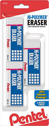Picture of Pentel Hi-polymer Block Eraser, Large, 3 Pack, White (ZEH10BP3-K6)