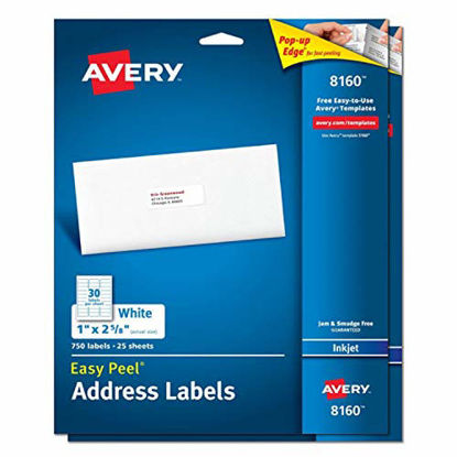 Picture of Avery 8160 Easy Peel Address Labels for Inkjet Printers, 1 x 2 5/8 Inch, White, 750 Count (Pack of 2)