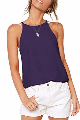 Picture of LouKeith Womens Tops Sleeveless Halter Racerback Summer Basic Tee Shirts Cami Tank Tops Cute Beach Blouses Purple M