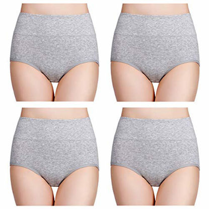 Picture of wirarpa Women's Cotton Underwear High Waisted Full Coverage Brief Panties 4 Pack Ladies Comfort No Muffin Top Underpants Heather Gray, Size Large