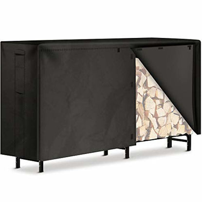 Picture of Amagabeli 8ft Firewood Log Rack Cover Combo Set Waterproof Outdoor Log Holder for Fireplace Heavy Duty Wood Stacker for Patio Kindling Logs Storage Steel Tubular Wood Pile Rack Tool Accessories Black