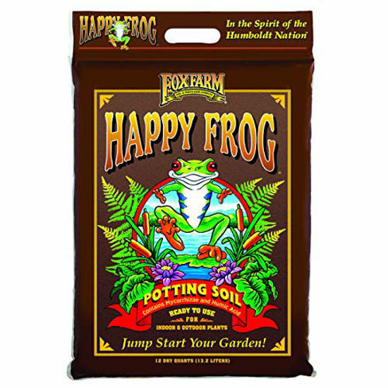 Picture of FoxFarm FX14054 Happy Frog Nutrient Rich and pH Adjusted Rapid Growth Garden Potting Soil Mix is Ready to Use, 12 Quart