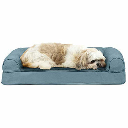 Picture of Furhaven Pet Dog Bed - Cooling Gel Memory Foam Ultra Plush Faux Fur and Suede Traditional Sofa-Style Living Room Couch Pet Bed with Removable Cover for Dogs and Cats, Deep Pool, Medium