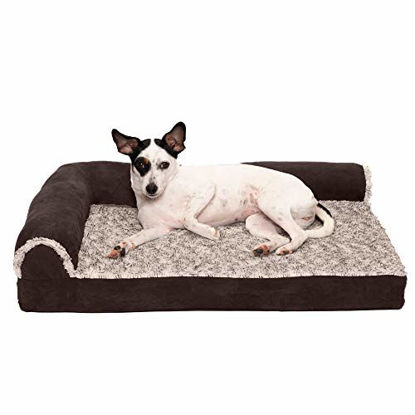 Picture of Furhaven Pet Dog Bed - Deluxe Memory Foam Two-Tone Plush and Suede L Shaped Chaise Lounge Living Room Corner Couch Pet Bed with Removable Cover for Dogs and Cats, Espresso, Medium