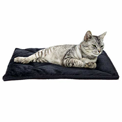 Picture of Furhaven Pet Dog Bed Heating Pad - ThermaNAP Quilted Faux Fur Insulated Thermal Self-Warming Pet Bed Pad for Dogs and Cats, Black, Small