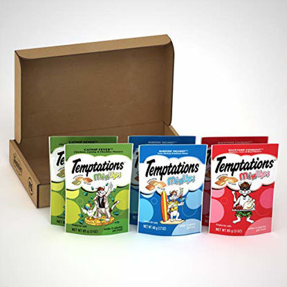 Picture of TEMPTATIONS MIXUPS Crunchy and Soft Cat Treats Variety Pack in Backyard Cookout, Surfer's Delight and Catnip Fever Flavors, (6) 3 oz. Pouches
