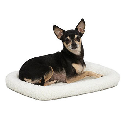Picture of 18L-Inch White Fleece Dog Bed or Cat Bed w/ Comfortable Bolster | Ideal for "Toy" Dog Breeds & Fits an 18-Inch Dog Crate | Easy Maintenance Machine Wash & Dry | 1-Year Warranty
