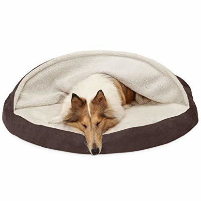 Picture of Furhaven Pet Dog Bed - Orthopedic Round Cuddle Nest Faux Sheepskin Snuggery Blanket Burrow Pet Bed with Removable Cover for Dogs and Cats, Espresso, 44-Inch